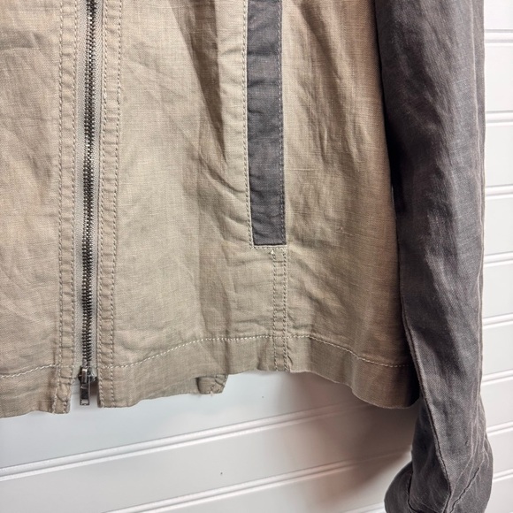 Eileen Fisher XL Coated Organic Linen Moto Jacket Asymmetric Zip Stone $258 - Picture 5 of 15